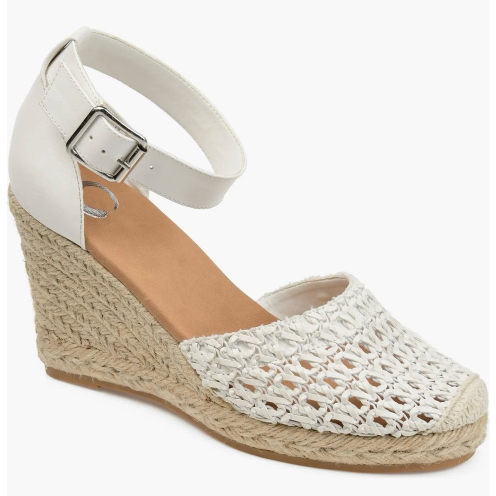 White Espadrille Wedge Sandals with Ankle Strap - New - Never Worn